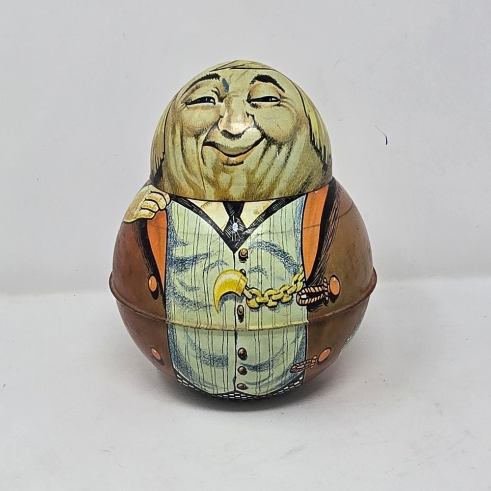 Vintage tobacco tin bristol ware businessman 1979 container roly poly retro